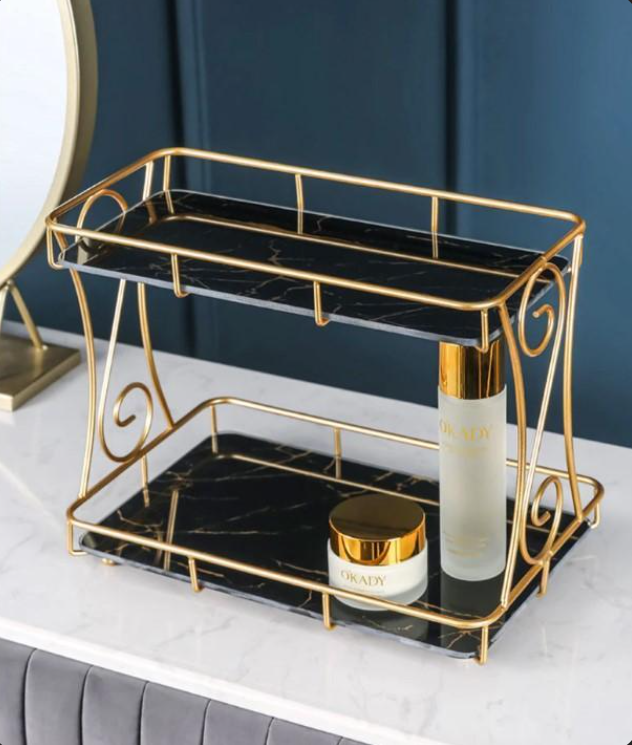 Golden Double Layer Makeup Rack with No Leak Storage