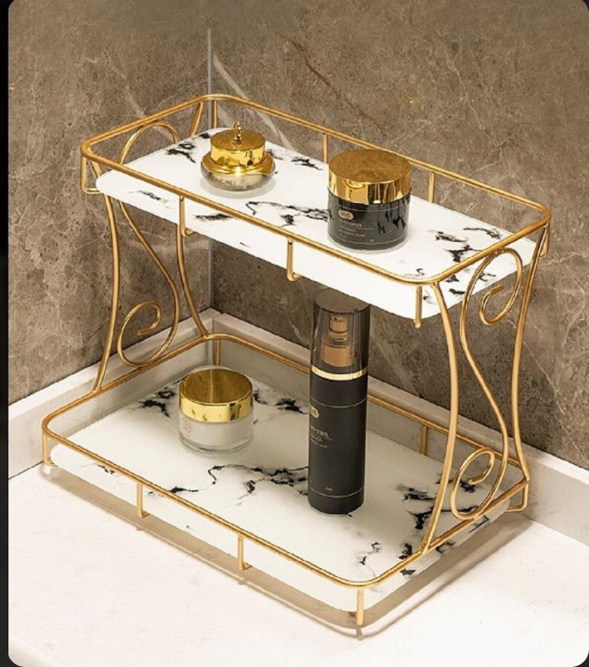 Golden Double Layer Makeup Rack with No Leak Storage