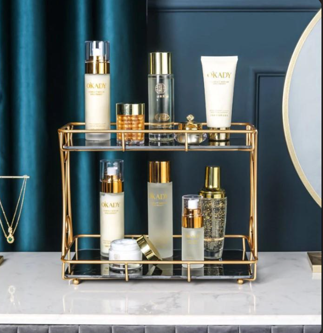 Golden Double Layer Makeup Rack with No Leak Storage