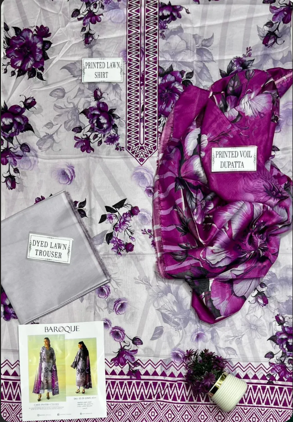 Grey Printed Lawn 3Pcs Shirt Dupatta Set