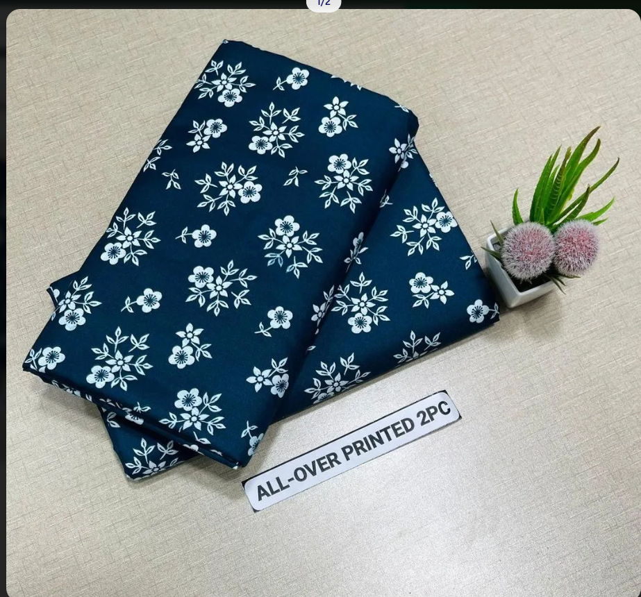 Blue Printed Polo Cotton 2Pcs Shirt Trouser Set