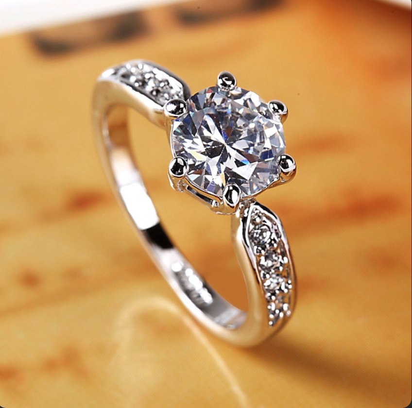 Silver Korean Wedding Ring with Zircon Simulation Diamond