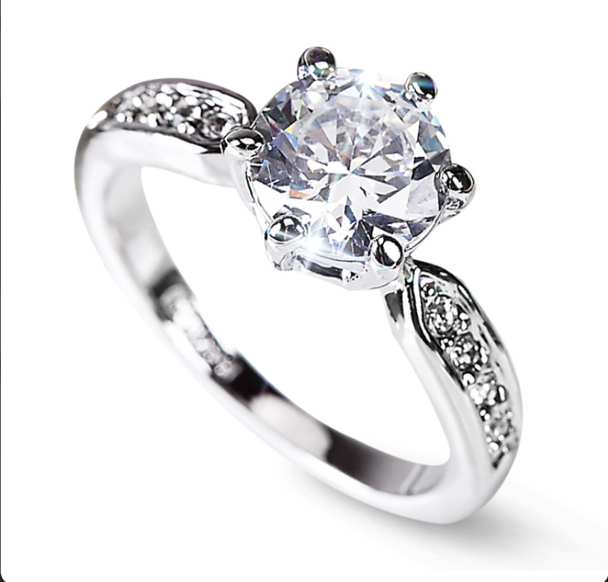 Silver Korean Wedding Ring with Zircon Simulation Diamond