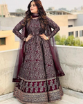 3 Piece Women's Stitched Embroidered Anarkali Set Maroon