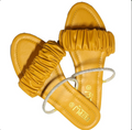 Women's Yellow Rexine Casual Flats with Silver Strap