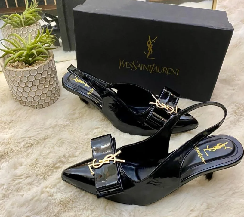Black YSL-Style Fancy Women's Rexine Heels Size 6-11