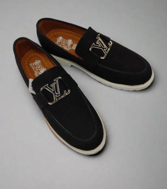 Men's Black Casual Loafers with LV Logo