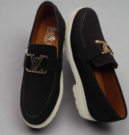 Men's Black Casual Loafers with LV Logo