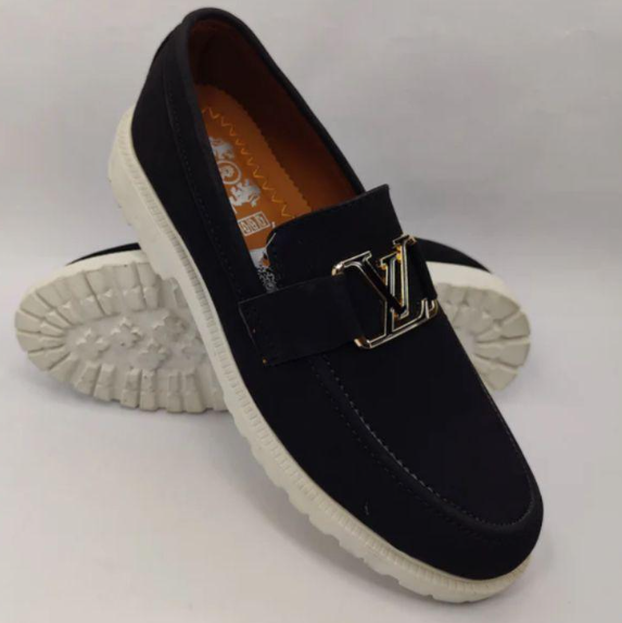 Men's Black Casual Loafers with LV Logo