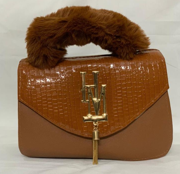 Women's Brown Rexine Shoulder Bag with Fur Handle
