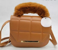 Brown Quilted Crossbody Bag with Fluffy Handle for Girls