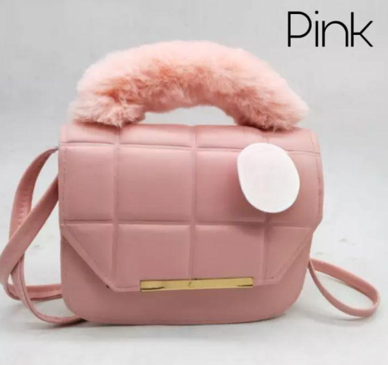 Pink Quilted Rexine Shoulder Bag for Girls