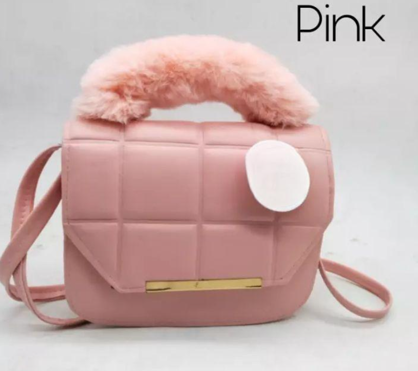 Pink Quilted Rexine Shoulder Bag for Girls