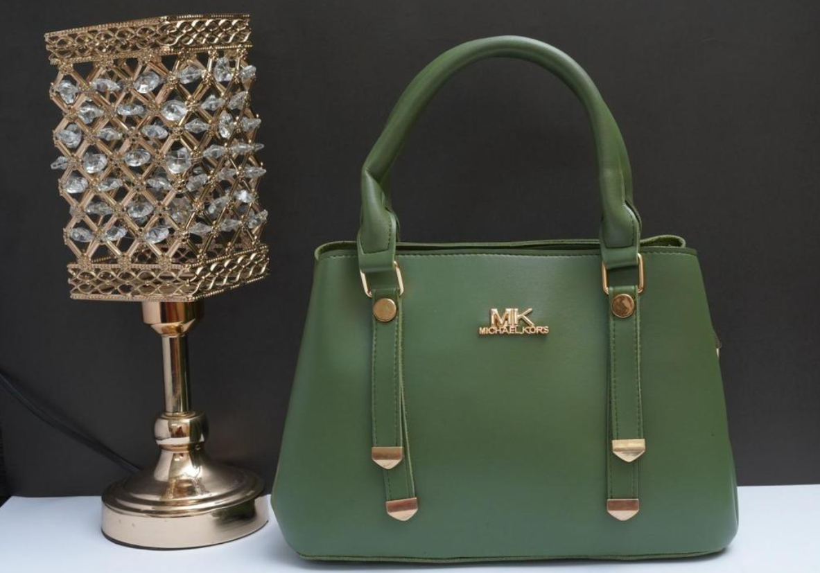 Green PU Leather Handbag with Gold Hardware for Women