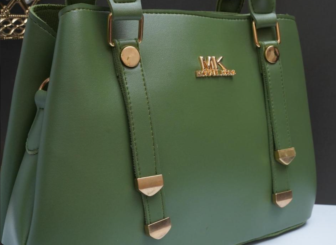 Green PU Leather Handbag with Gold Hardware for Women