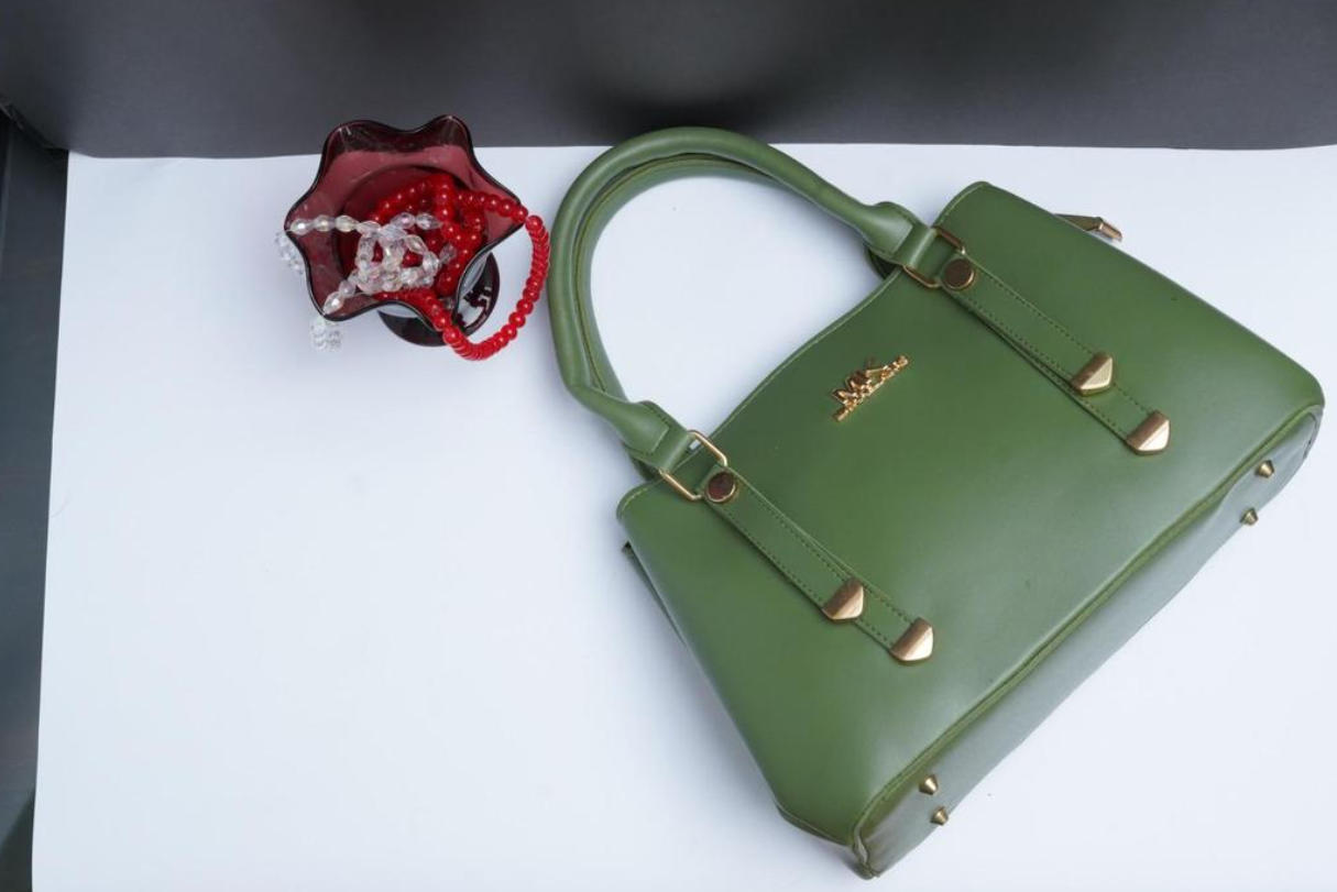 Green PU Leather Handbag with Gold Hardware for Women