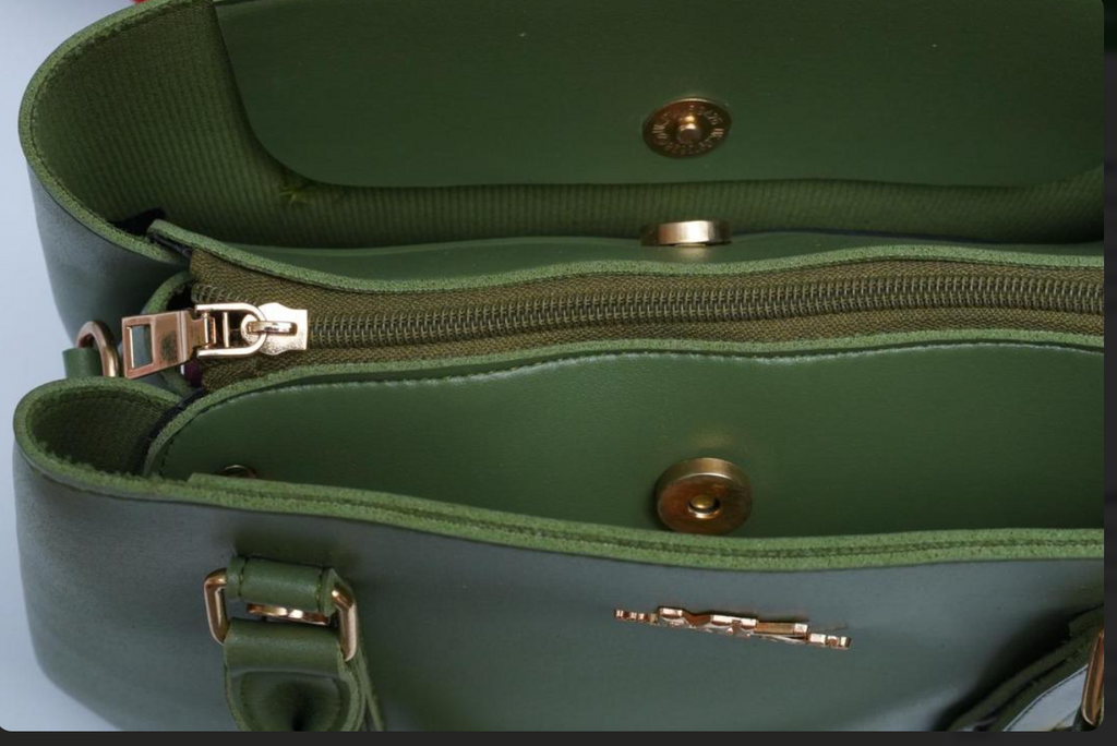 Green PU Leather Handbag with Gold Hardware for Women