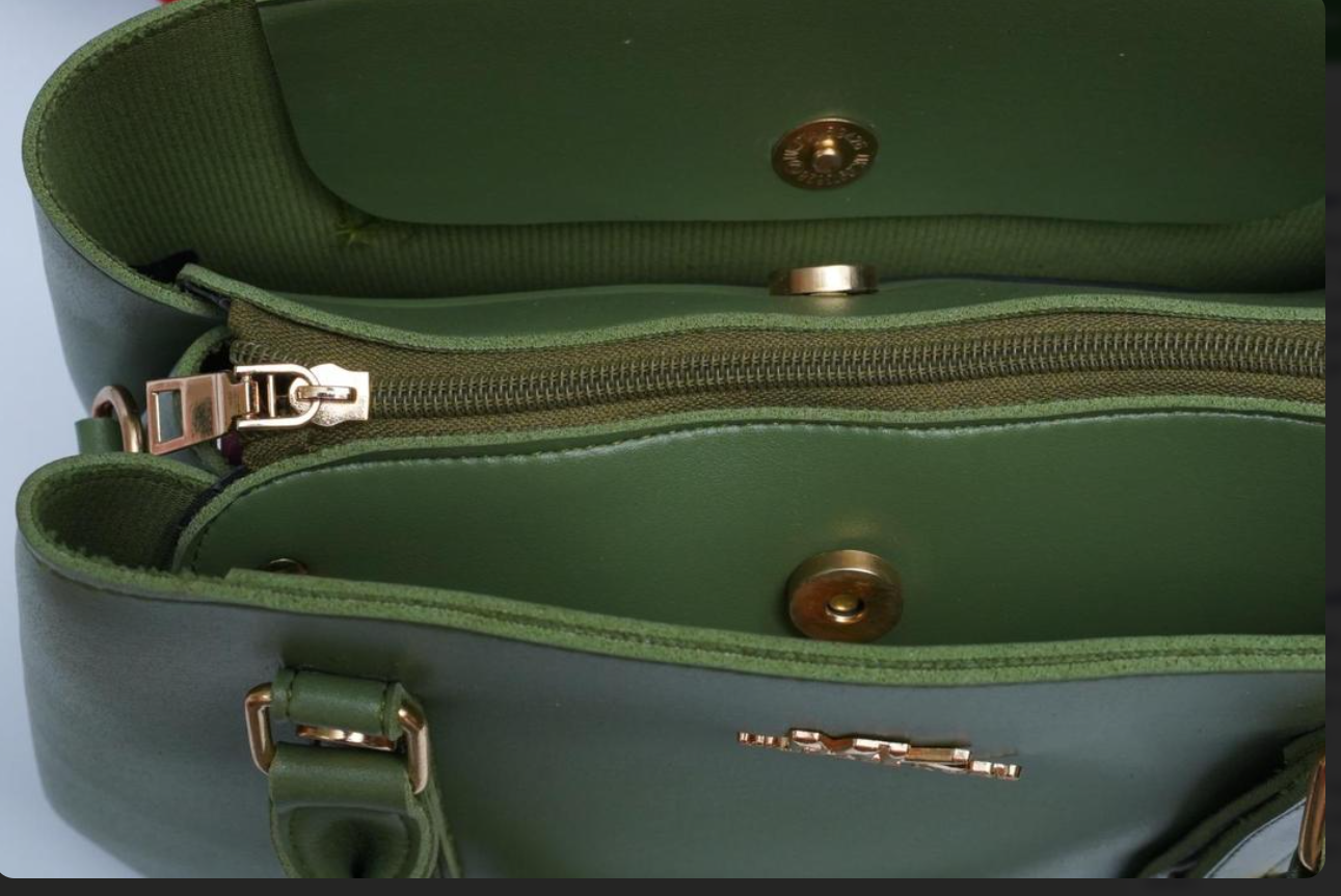 Green PU Leather Handbag with Gold Hardware for Women