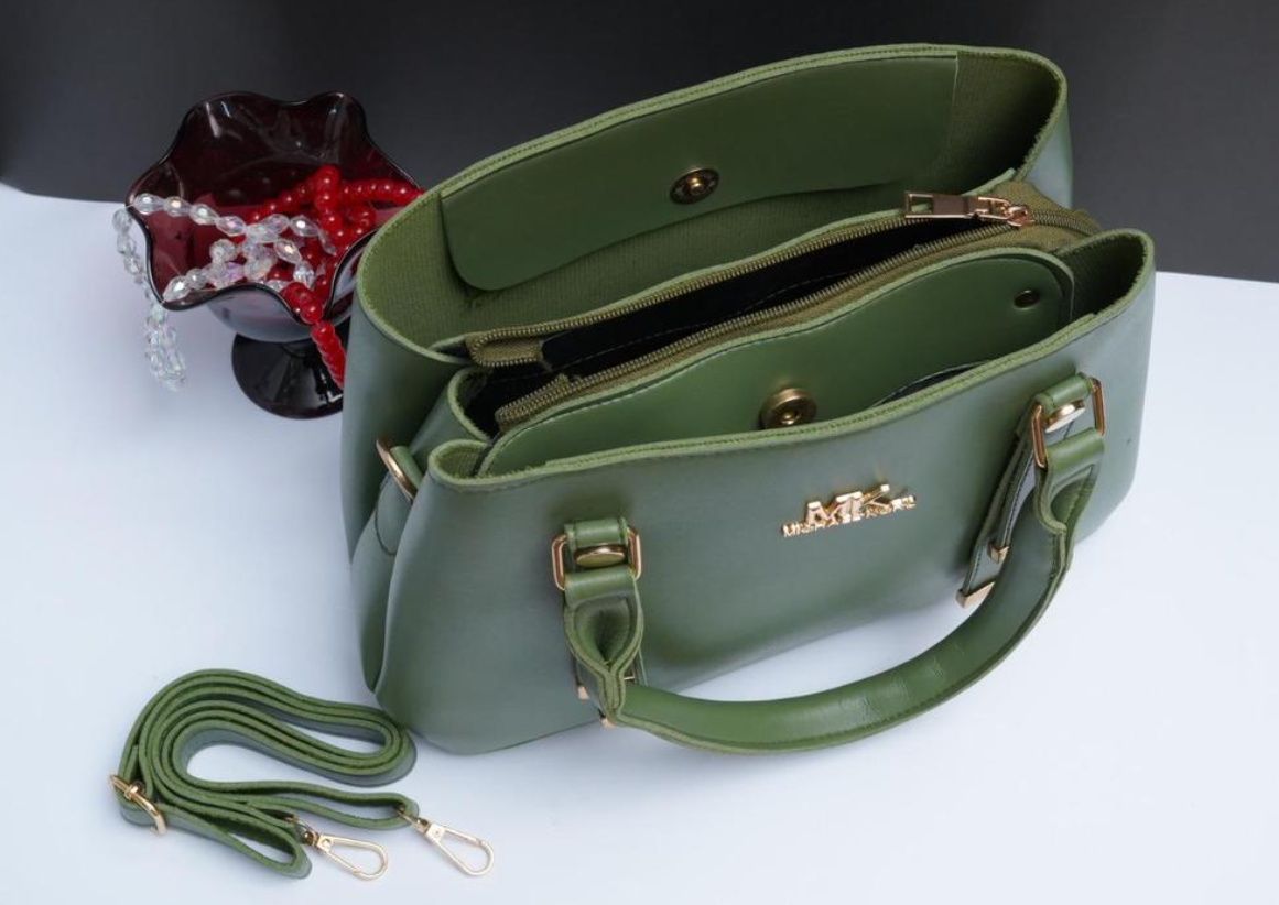 Green PU Leather Handbag with Gold Hardware for Women