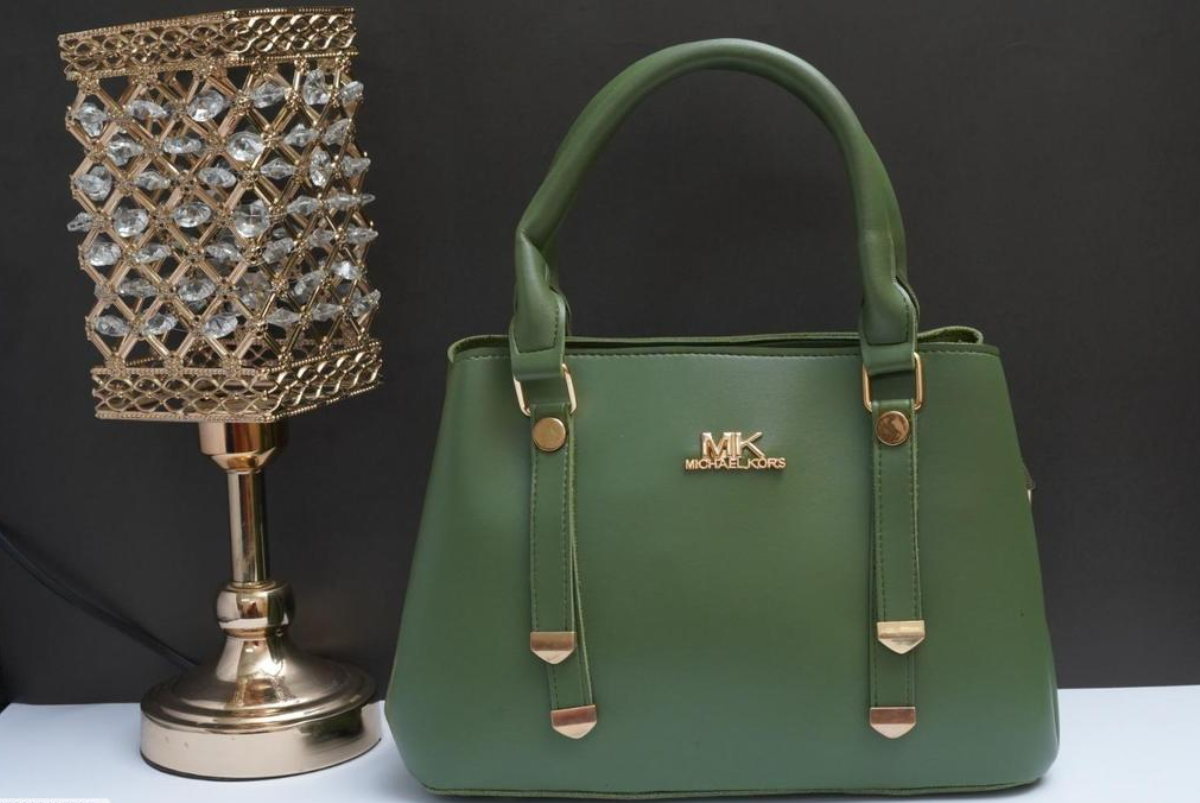 Green PU Leather Handbag with Gold Hardware for Women