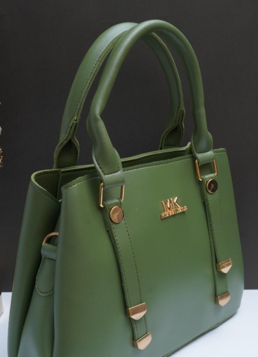 Green PU Leather Handbag with Gold Hardware for Women