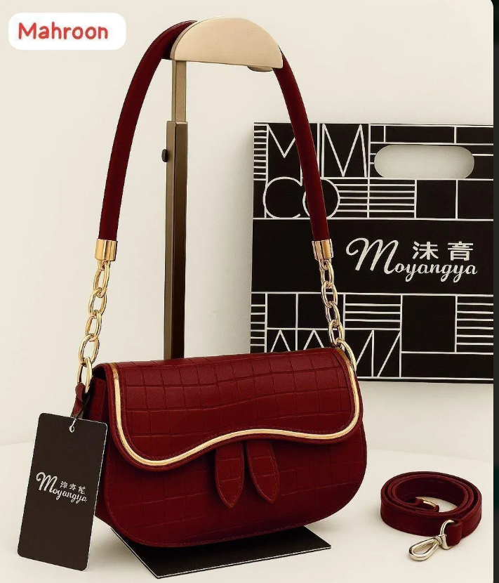 Maroon Leather Shoulder Bag for Girls