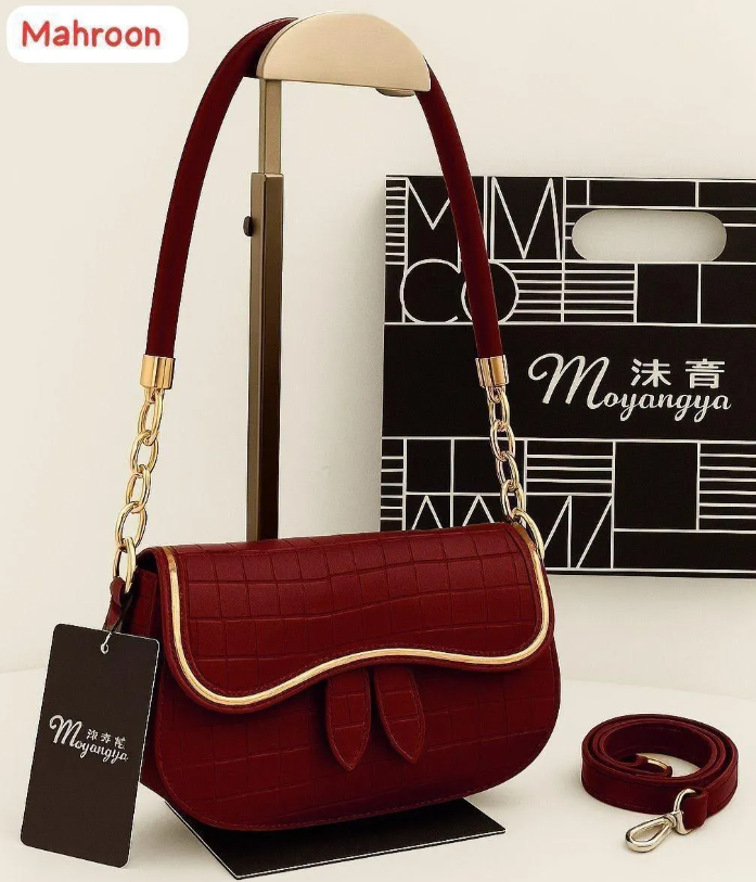 Maroon Leather Shoulder Bag for Girls