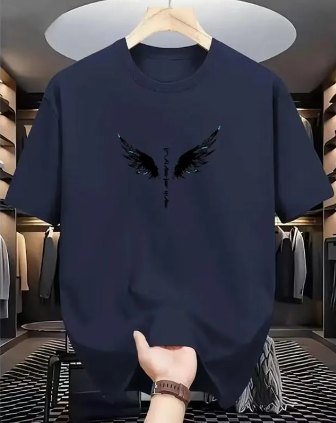 Men's Blue Printed Wings Dri Fit T-Shirt Round Neck Small to X-Large