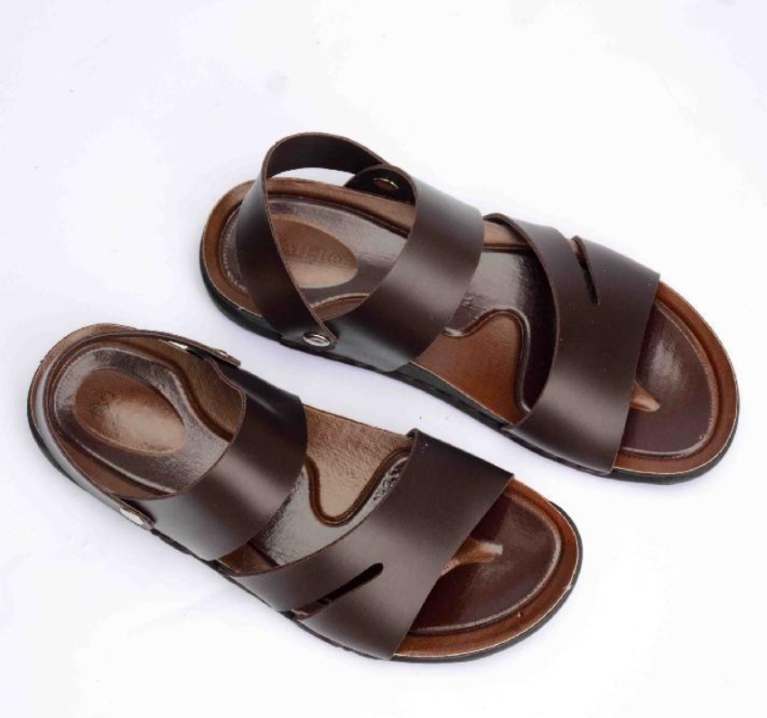 Men Brown Synthetic Leather Hoop Sandals