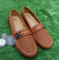 Women Brown Synthetic Leather Loafers with Buckle