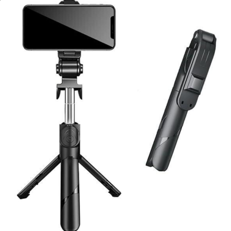 Black Foldable Selfie Stick with LED & Bluetooth