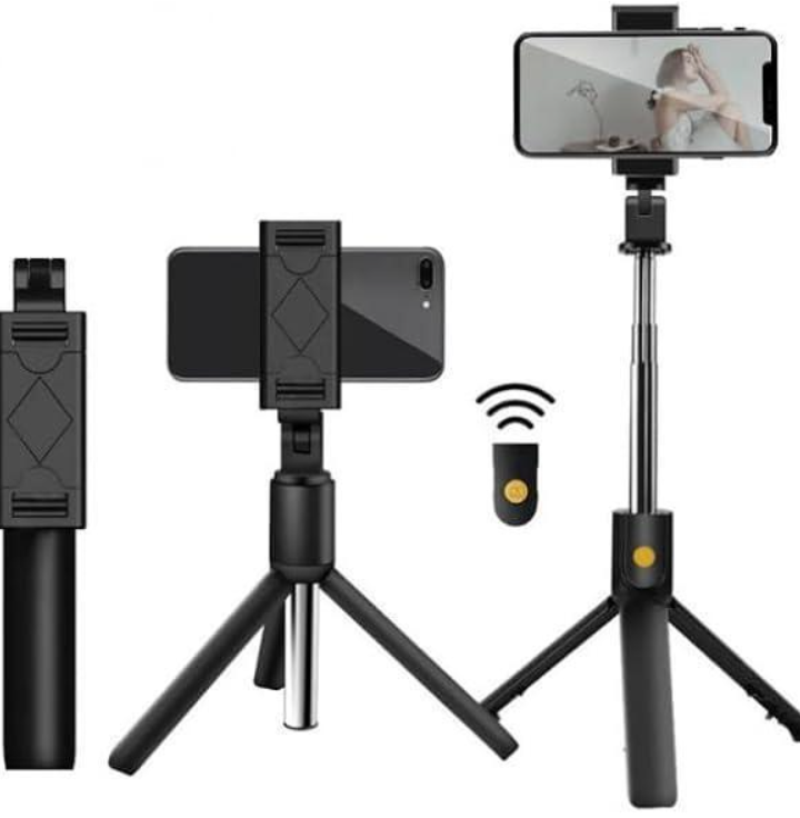 Black Foldable Selfie Stick with LED & Bluetooth