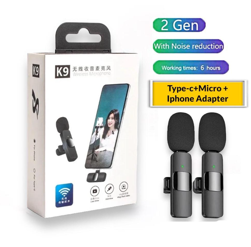 K9 Wireless Vlogging Microphone with Noise Reduction & iPhone Adapter
