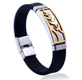 Black Silicone Men's Bracelet with Gold Engraved Design