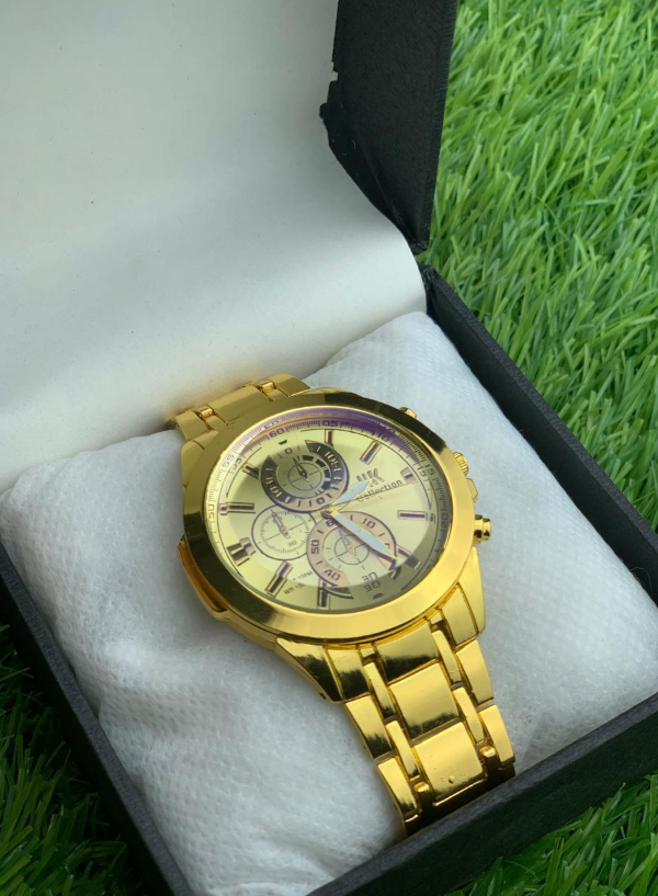 Men's Stainless Steel Watch Silver Gold Accents