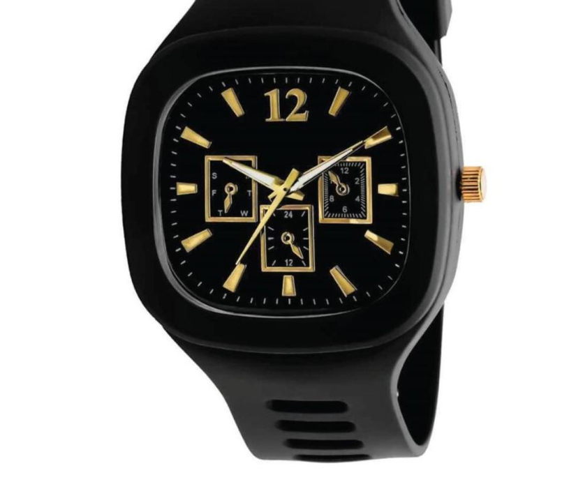 Men Black Silicone Analogue Watch with Gold Accents