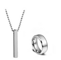 Titanium Ring & Pendant Set Silver Minimalist for Men