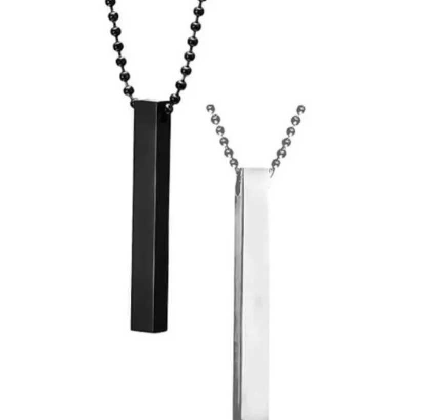 Unisex Vertical Bar Necklace Set Silver Black Stainless Steel