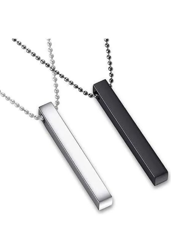 Unisex Vertical Bar Necklace Set Silver Black Stainless Steel