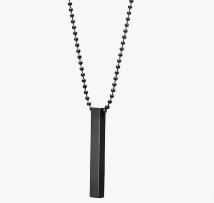 Unisex Vertical Bar Necklace Set Silver Black Stainless Steel