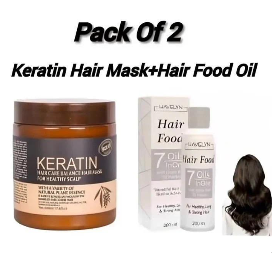 Keratin Hair Mask + Hair Food Oil Pack of 2