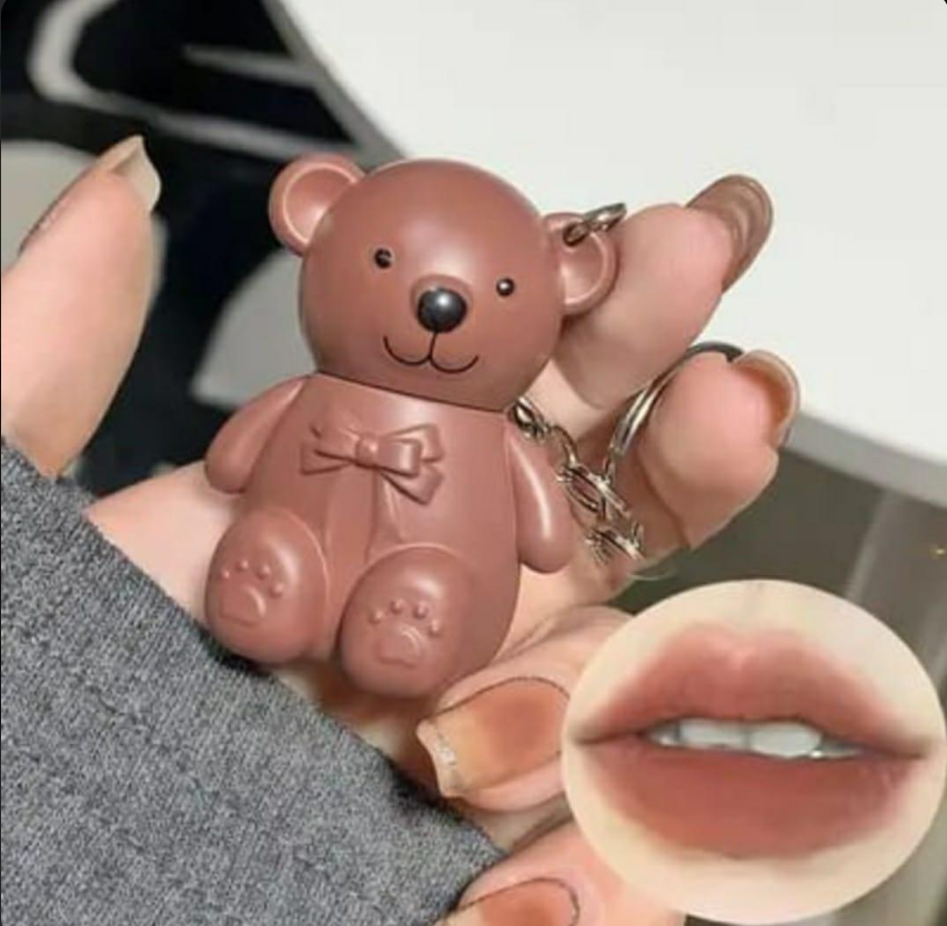 Nude Velvet Lip Gloss 2 Pcs Teddy Bear Keychain