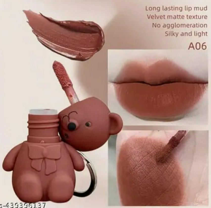 Nude Velvet Lip Gloss 2 Pcs Teddy Bear Keychain