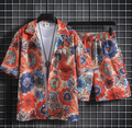 Men Summer Flower Silk Beach Suit Set