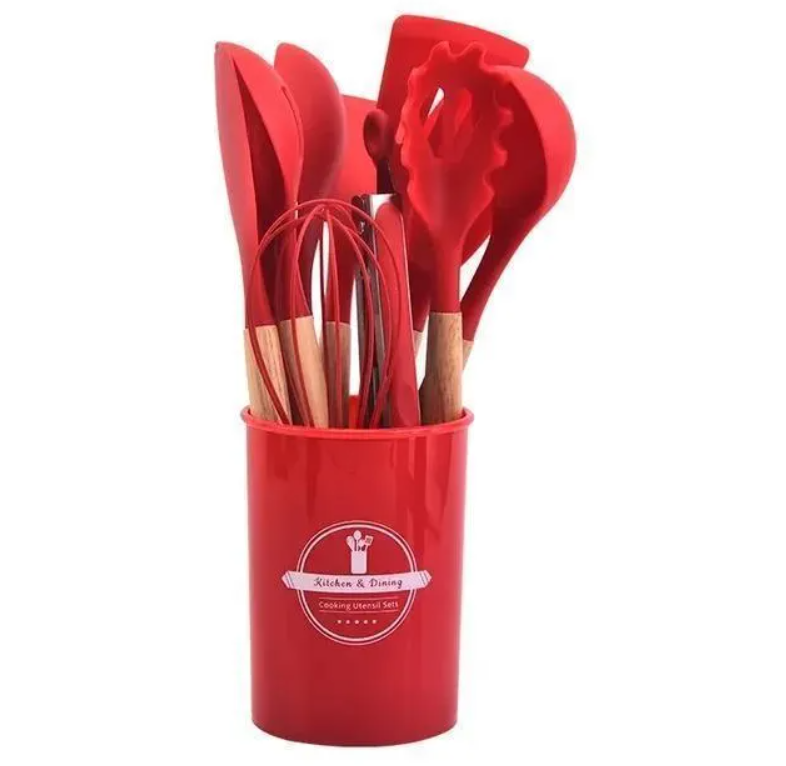 16-Piece Silicone Spoon Set Black Heat Resistant