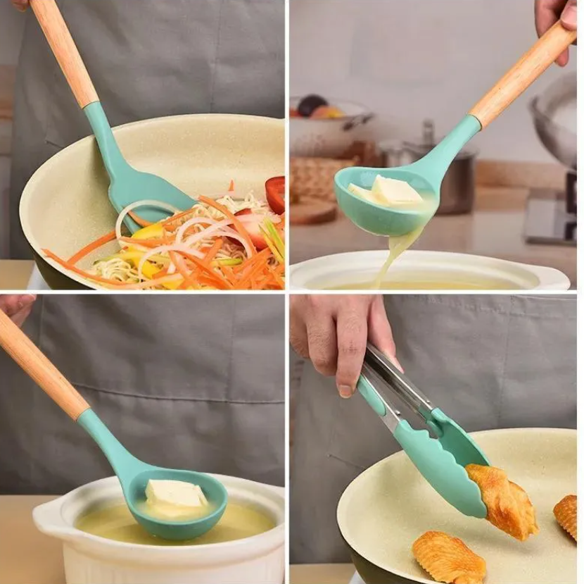 16-Piece Silicone Spoon Set Black Heat Resistant
