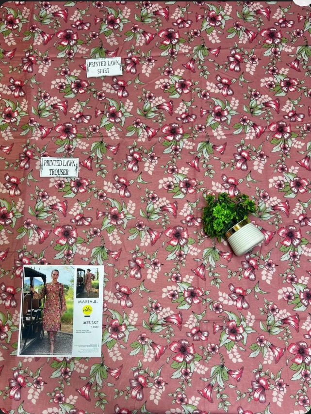 Peach Printed Dobby Lawn 3Pcs Suit for Girls