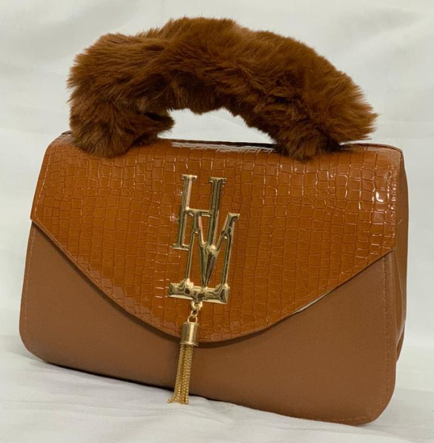 Women's Brown Rexine Shoulder Bag with Fur Handle