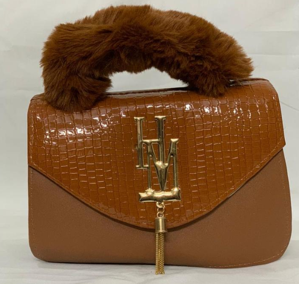 Women's Brown Rexine Shoulder Bag with Fur Handle