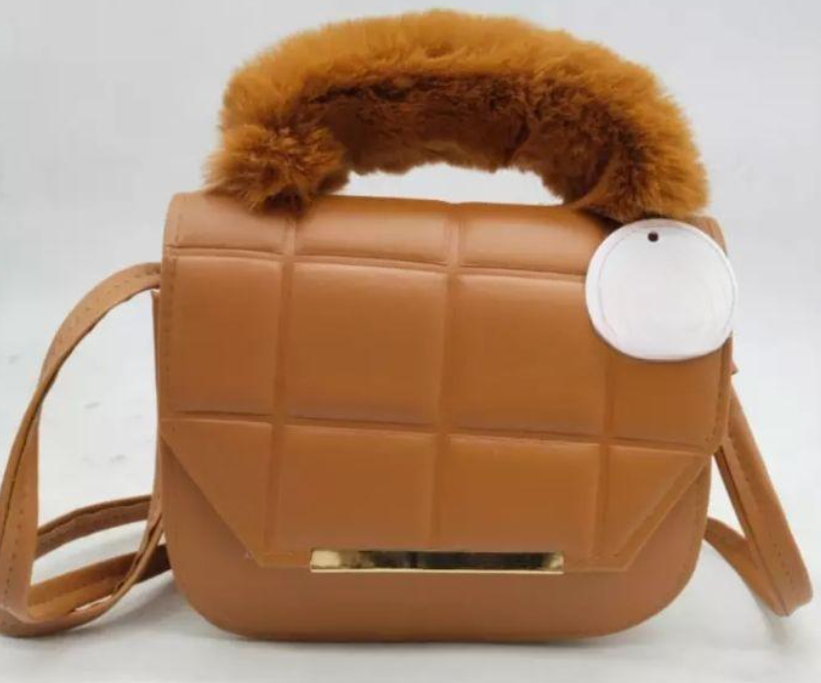 Brown Quilted Crossbody Bag with Fluffy Handle for Girls